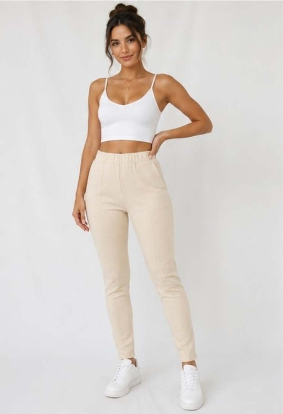 Hello Nite Los Angeles Small Cream Straight Leg Stretch Pants New T30